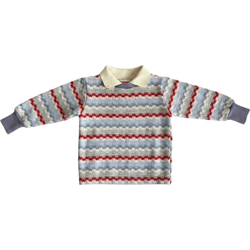 Vintage Health-tex Kids Blue Red Zig Zag Knit Polo Shirt 70s rare USA 4T